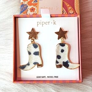 Piper K Cowboy Boots Cow Hide Earrings